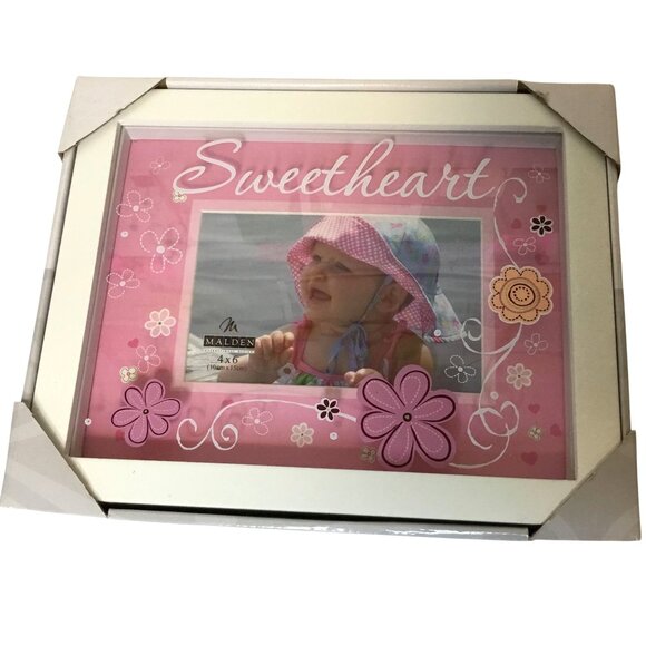 MALDEN Sweetheart Baby Picture Frame Pink Flowers 4x6 Photo 10x8 White Wood NIB - Picture 4 of 4